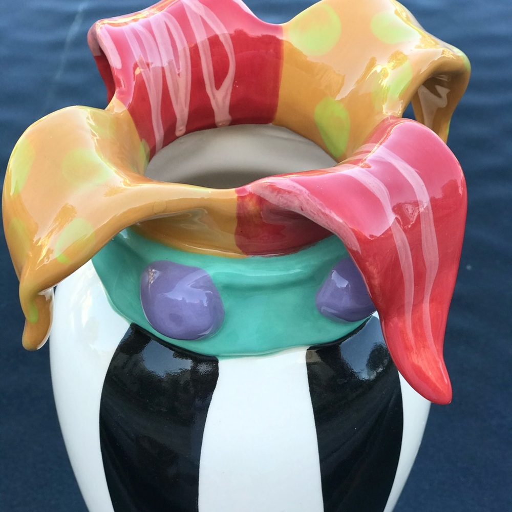 Mardi Gras / Jester Whimsical Multicolor Ceramic  Vase